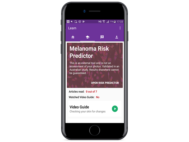 Приложение Miiskin включает функцию калькулятора риска развития меланомы (Melanoma Risk Predictor)